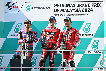 Jorge Martin SPA 
Francesco Bagnaia ITA 
Enea Bastianini ITA 
Podium 
MotoGP


 GP Malaysia 2024 (Circuit Sepang) 1-3.11.2024 
photo: Lukasz Swiderek  
www.photoPSP.com  
@photopsp_lukasz_swiderek 