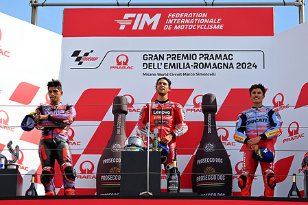 Jorge Martin SPA 
Enea Bastianini ITA 
Marc Marquez SPA 
Podium 
MotoGP


 GP Emilia-Romagna 2024 (Circuit Misano) 20-23.09.2024 
photo: Lukasz Swiderek  
www.photoPSP.com  
@photopsp_lukasz_swiderek 