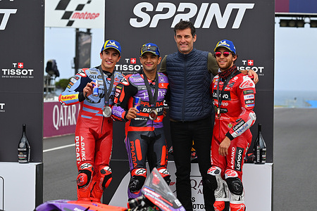 Marc Marquez SPA 
Jorge Martin SPA 
Enea Bastianini ITA 
Podium Sprint 
MotoGP

 GP Australia 2024 (Circuit Phillip Island) 18-20.10.2024 
photo: Lukasz Swiderek  
www.photoPSP.com  
@photopsp_lukasz_swiderek 