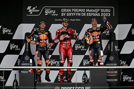 BRAD BINDER RSA 
FRANCESCO BAGNAIA ITA 
JACK MILLER AUS 
Podium
MotoGP
 GP Spain 2023 (Circuit Jerez)
28-30.04.2023 
photo: Lukasz Swiderek
www.photoPSP.com
@photopsp_lukasz_swiderek