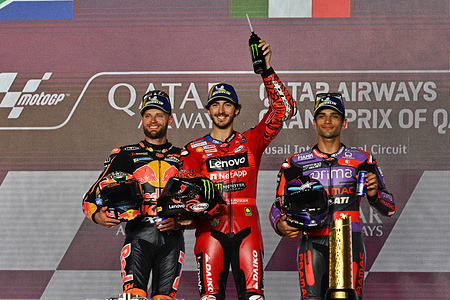 Brad Binder RSA 
Francesco Bagnaia ITA 
Jorge Martin SPA 
Podium 
MotoGP


 GP Qatar 2024 (Circuit Lusail) 7-10.03.2024 
photo: Lukasz Swiderek  
www.photoPSP.com  
@photopsp_lukasz_swiderek